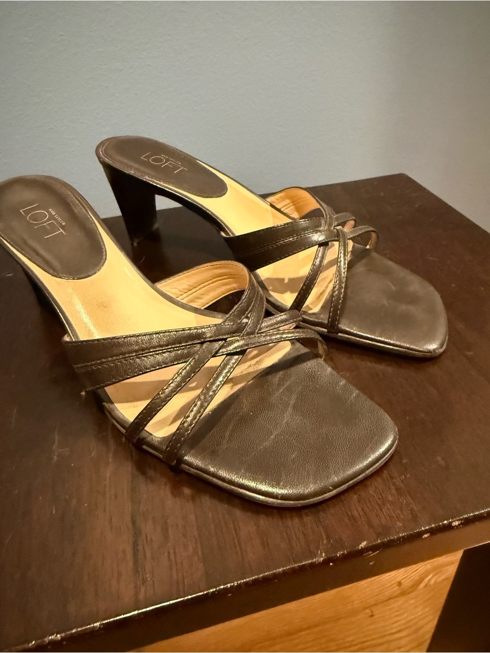 LOFT Brown Strappy Mule Heels